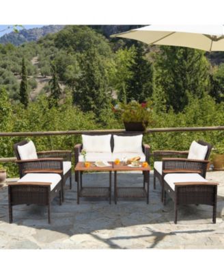 7 Pieces Patio Rattan Cushioned Conversation Furniture Set