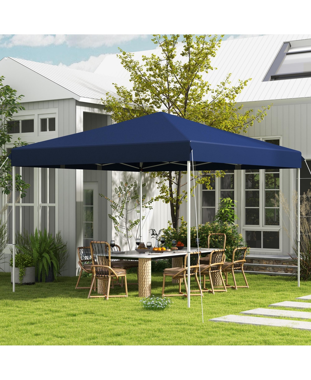 13' x 13' Pop Up Canopy Party with Adjustable Height Carry Bag for Patio, Gray - Dark blue