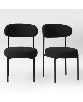 Mid-Century Modern Upholstered Sherpa Round Dining Chairs (Set of 2)