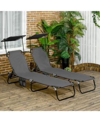 2-piece Chaise Lounge w/ Adjustable Backrest and Sunshade,