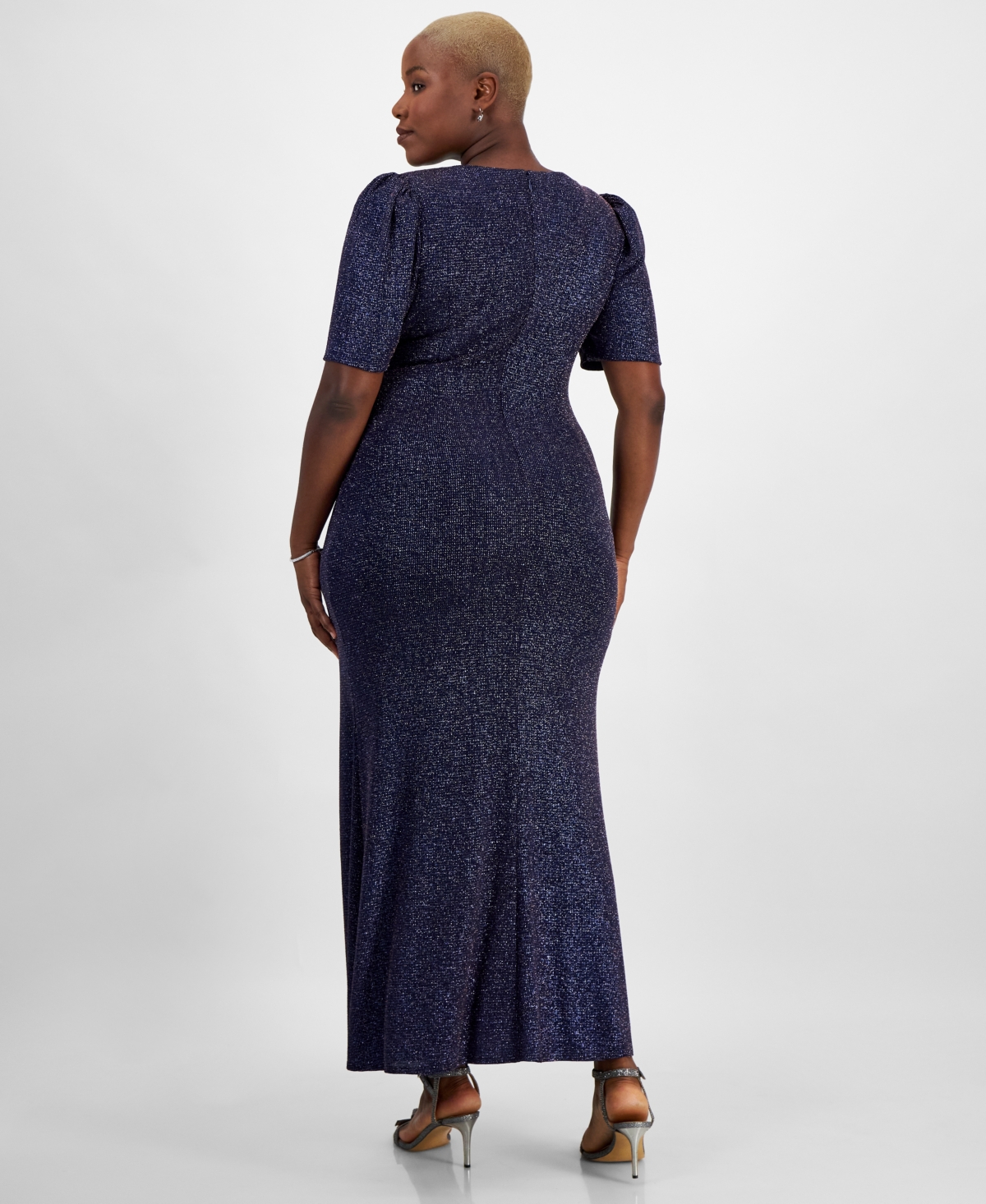 Alex Evenings Plus Size Metallic-Knit Surplice-Neck Gown