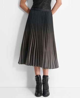 DKNY Women s Pull On Logo Waistband Pleated Midi Skirt Macy s