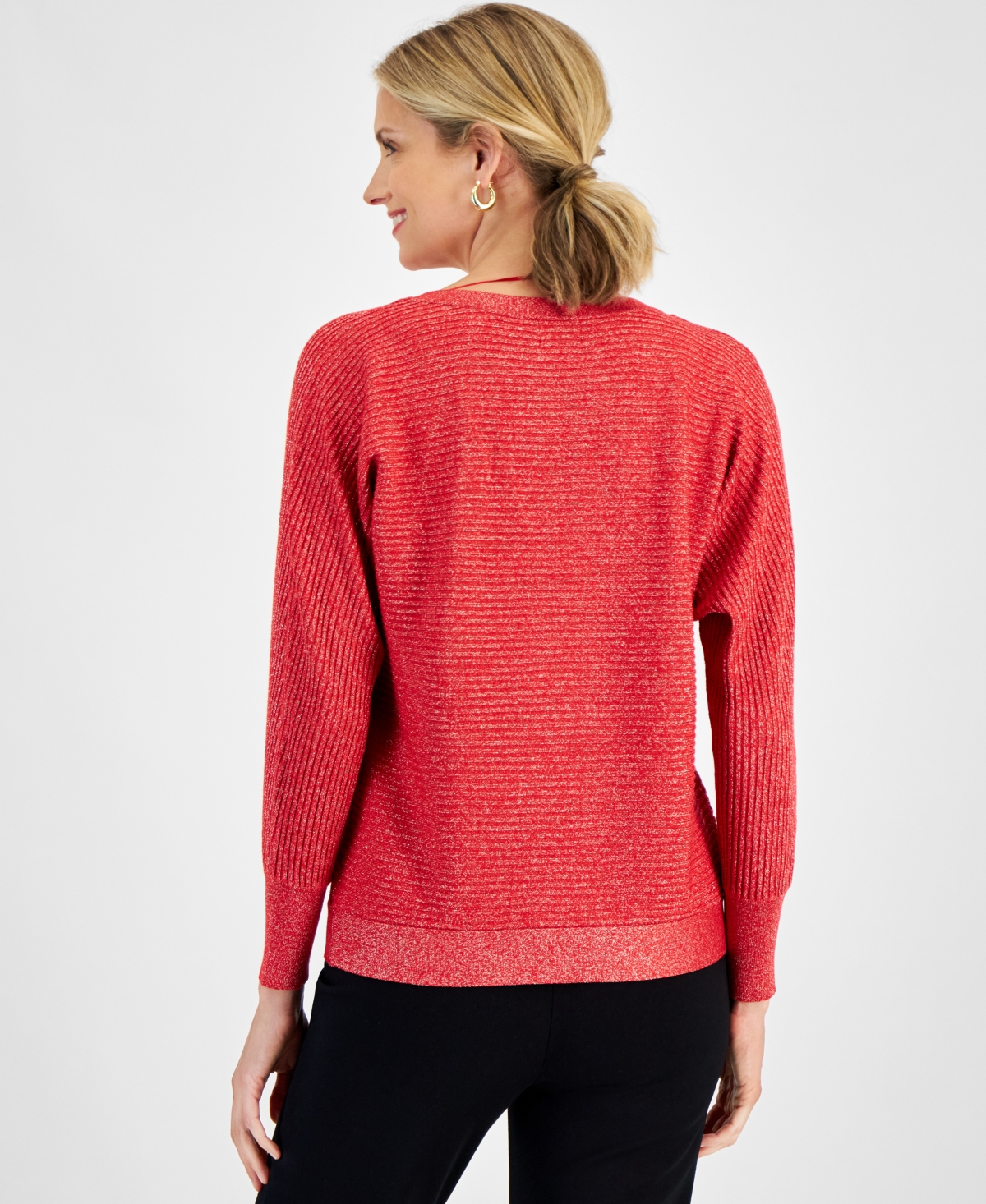 JM COLLECTION WOMEN'S FAUX-WRAP LONG-SLEEVE SPARKLE SWEATER, CREATED FOR MACY'S 