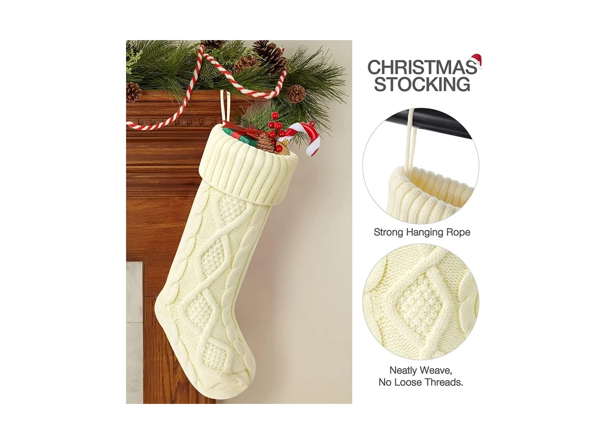 Cowin Knit Christmas Stockings inches 6 Pack - green, and ivory white