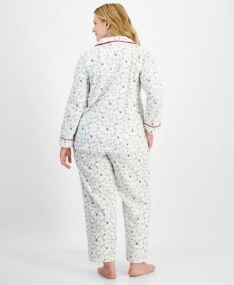 Plus Size Cotton Flannel Printed Pajama Set, Created for Macy's
