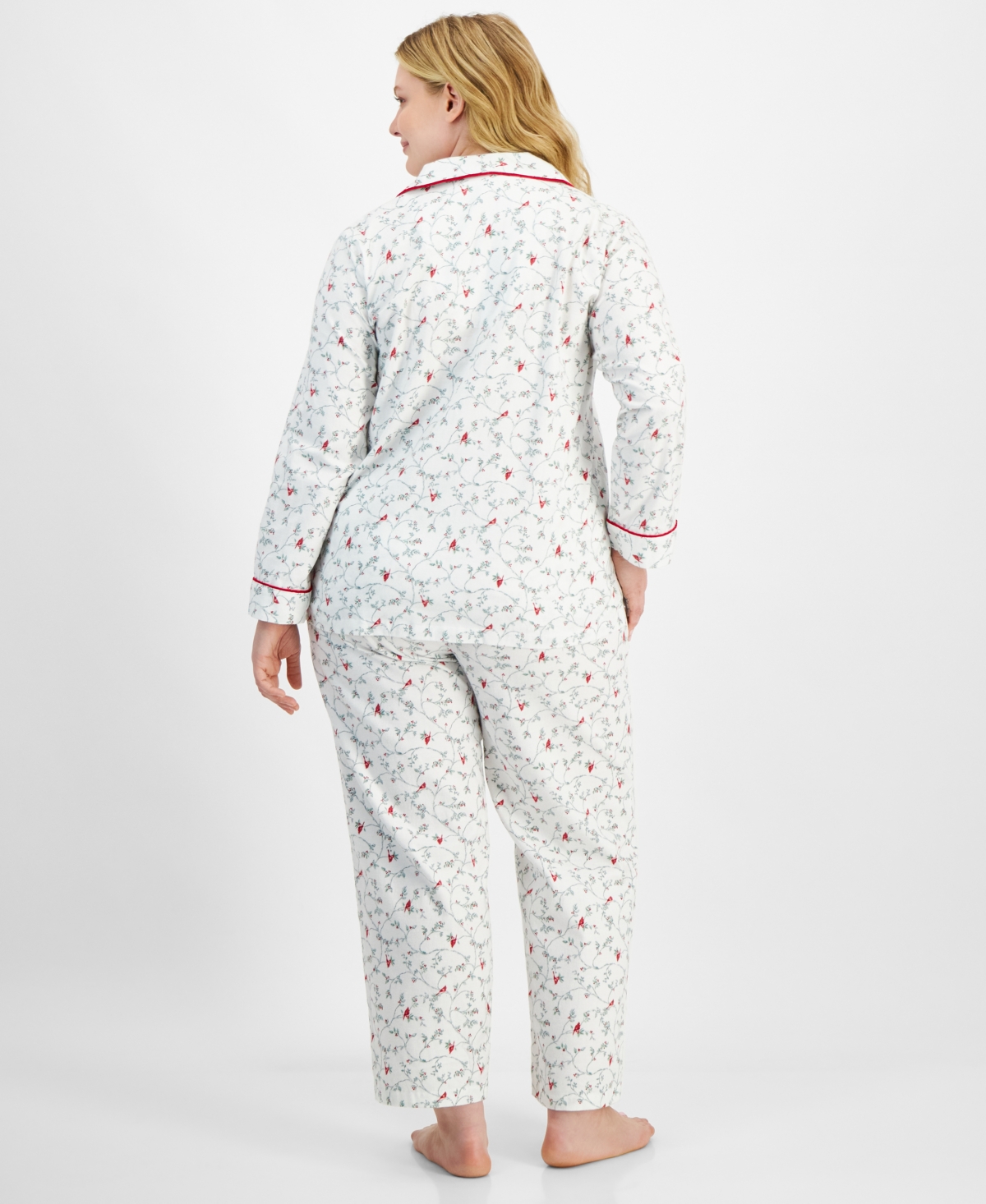 Charter Club Plus Size Cotton Flannel Printed Pajama Set, Created For Macy's