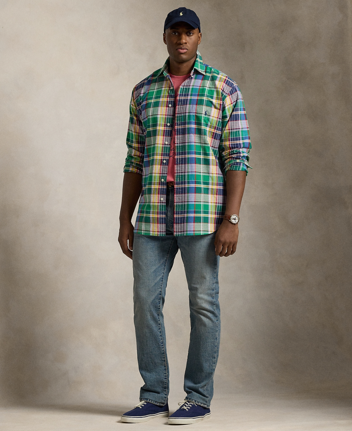 Polo Ralph Lauren Men's Big & Tall Plaid Oxford Shirt -navy