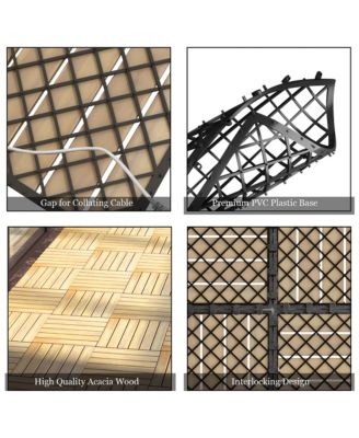 10PCS 12'' x 12'' Acacia Wood Deck Tiles Interlocking
