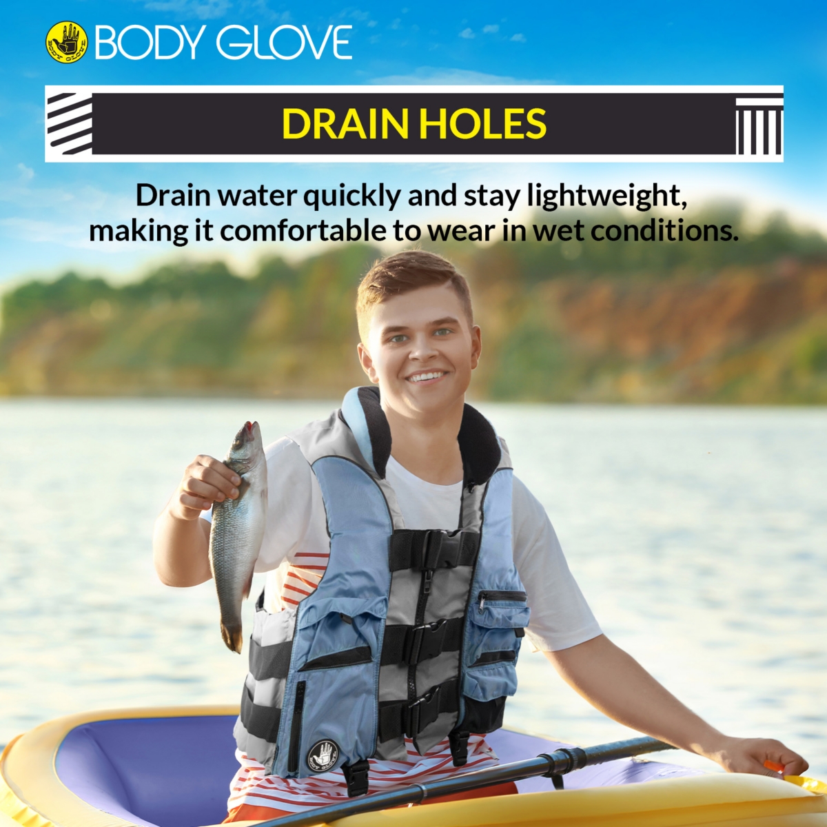 Body Glove Angler Fishing Vest, Lightweight Nylon Fishing Life Jacket with 5 Pockets