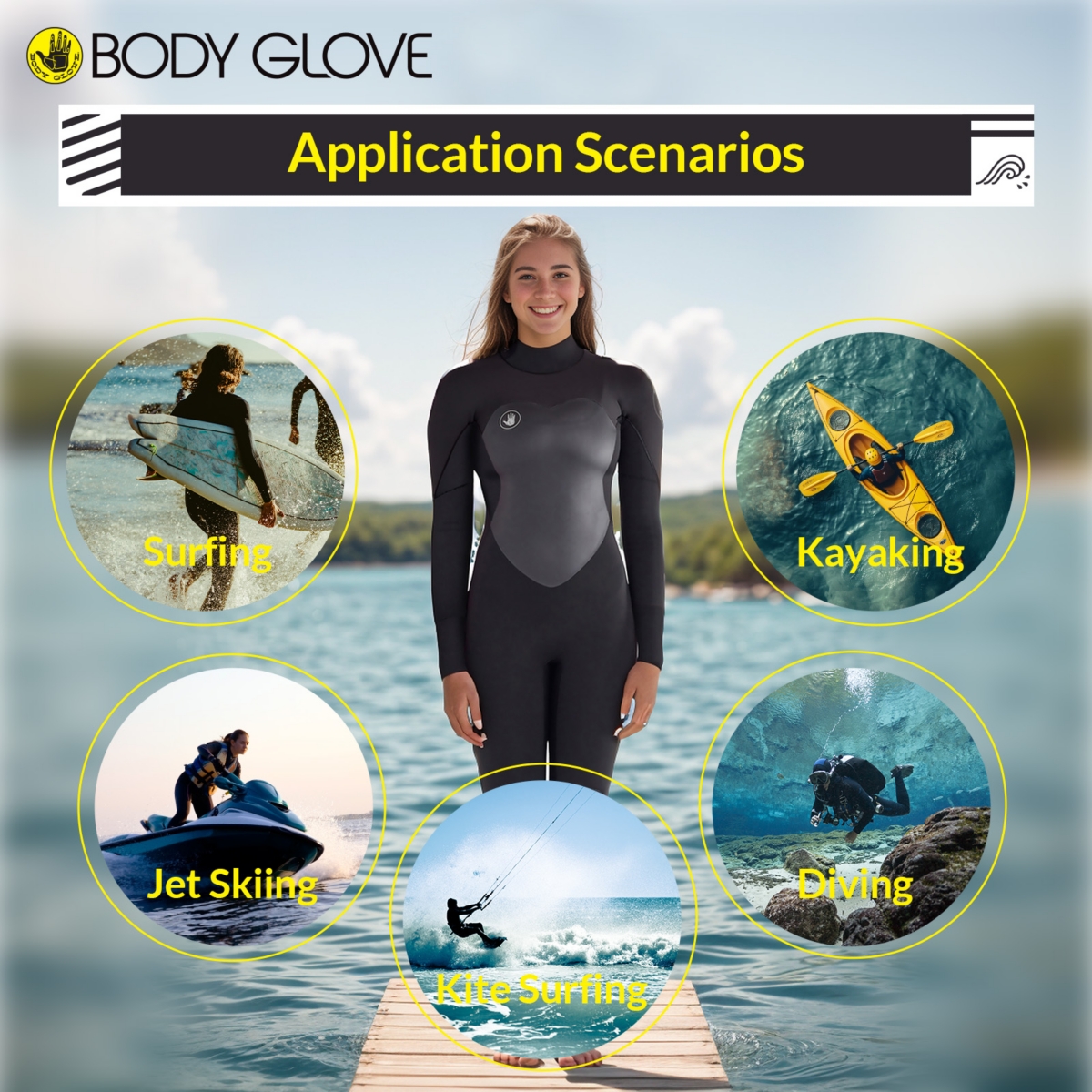Body Glove Eos 4/3mm 7/8 Women's Fullsuit, Long Sleeve Full Body Wetsuit