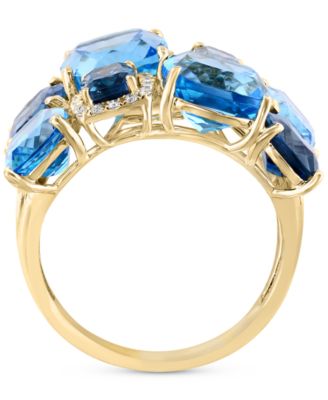 EFFY&reg; Blue Topaz (11-3/4 ct. t.w.) & Diamond (1/6 ct. t.w.) Cluster Statement Ring in 14k Gold