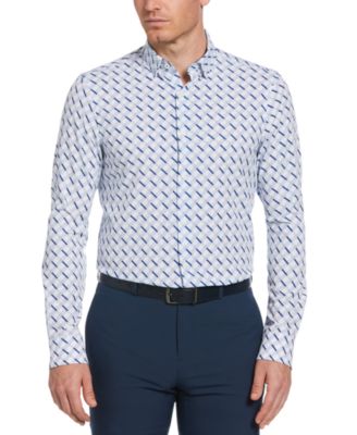 Perry Ellis - Men's Slim Fit Long Sleeve Button-Front Grid Print Stretch Shirt