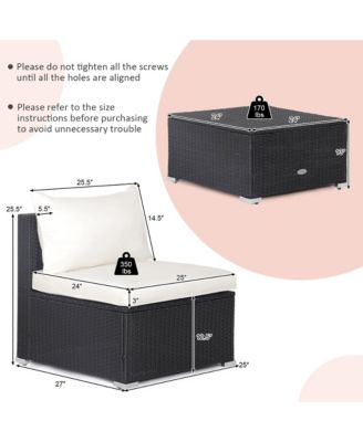 5PCS Patio Outdoor Rattan Sofa Conversation Set w/ Seat & Back Cushions Off White