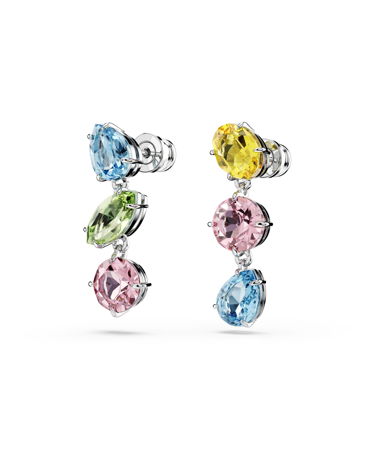 Swarovski Mixed Cuts Multicolored Rhodium Plated Gema Drop Earrings In Multicolored