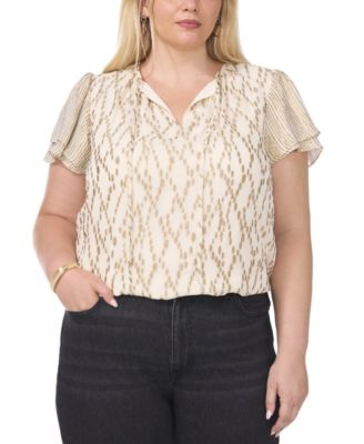 Vince Camuto - Plus Size Metallic-Print Flutter-Sleeve Blouse