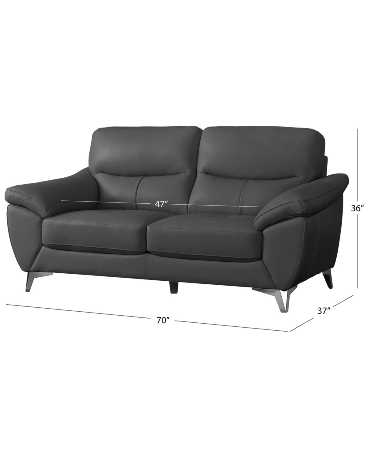 Abbyson Living 70" Top Grain Leather Loveseat In Dark Gray