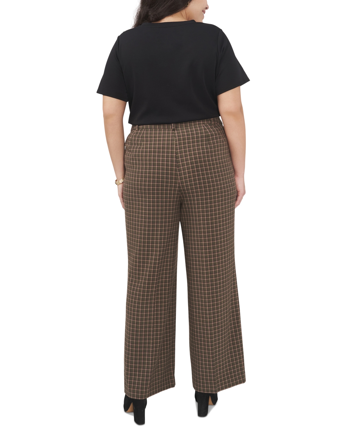 Vince Camuto Plaid Wide Leg Pants In Light Olive