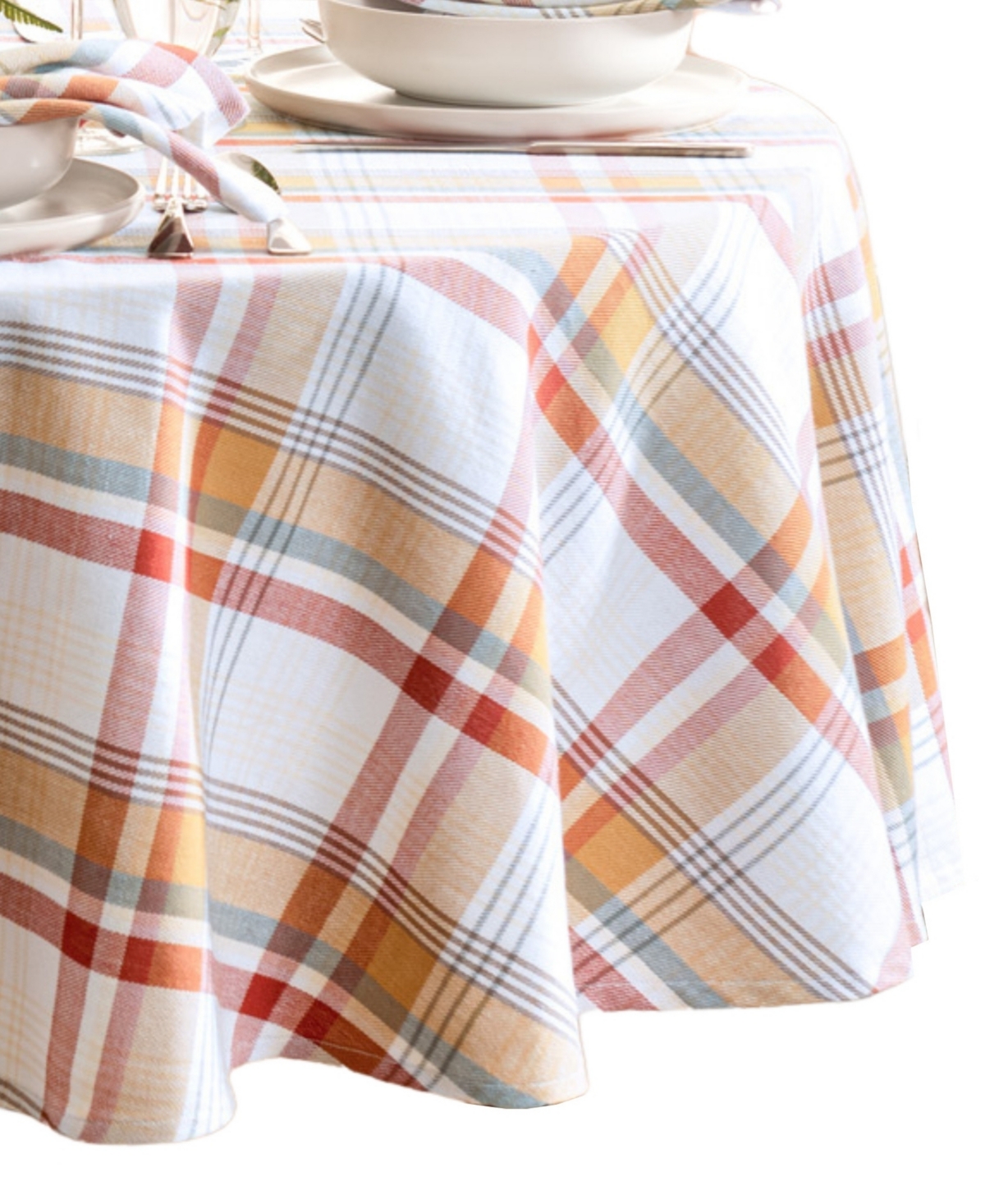 Elrene Seneca Plaid Harvest Cotton Round Tablecloth, 70" In Multi