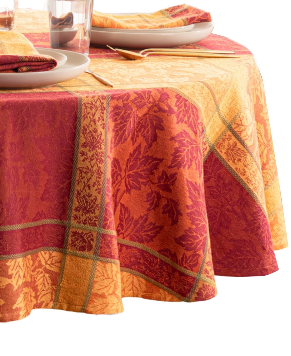 Elrene Maplewood Jacquard Harvest Cotton Oval Tablecloth, 60" X 84" Oval In Multi