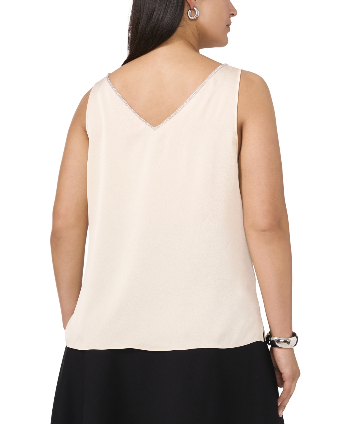 VINCE CAMUTO PLUS SIZE RHINESTONE-TRIM V-NECK SATIN TOP 