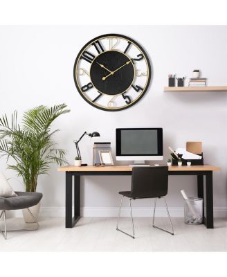 24" Modern Wooden Wall Clock - Sleek Design, Analog Display - Complements Various Styles (Black)