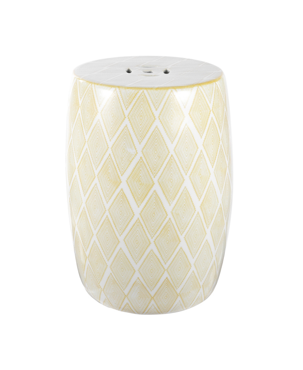 Moroccan Diamonds 18" Ceramic Drum Garden Stool, Yellow - Yellow