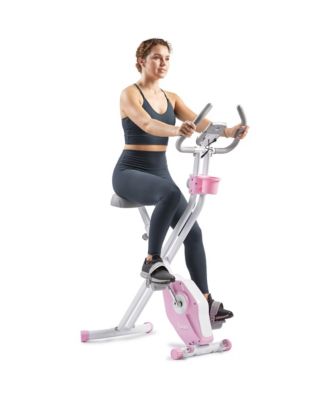 Foldable Pink Magnetic Exercise X-Bike Pro, 300LB Capacity, 14-Level Resistance,  SunnyFit App Enhanced Bluetooth Connectivity
