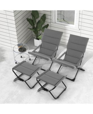Patio Folding Sling Chair with Ottoman Footrest & Removable Cushion Ottoman Set