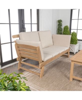 Hartley 2-Seat Modern Scandinavian Folding Wood Outdoor Day Bed Sofa, Beige/Light Teak