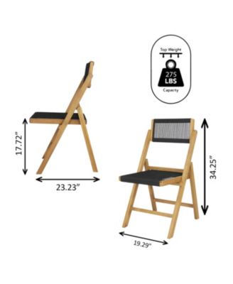 Olivier Coastal Modern Wood Roped Folding Chair with Adjustable Back, Black/Natural (Set of 2)