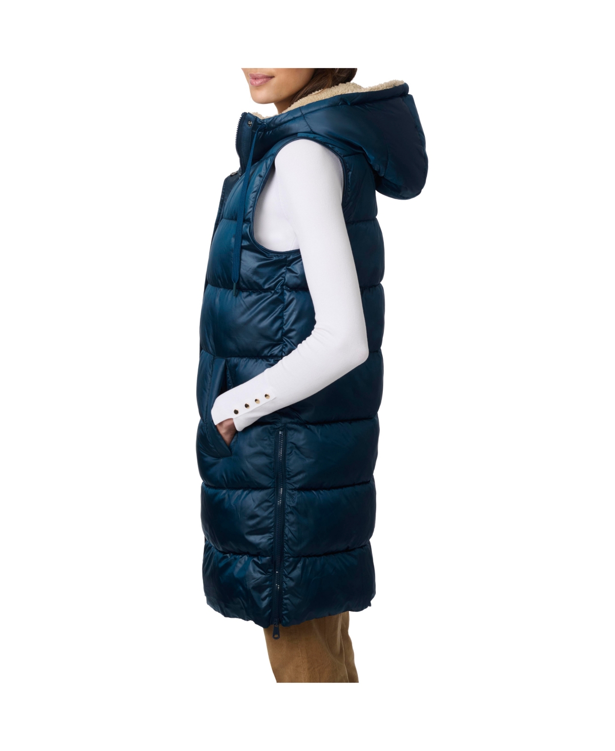 Bernardo Women's Puffer Vest With Sherpa Lined Hood