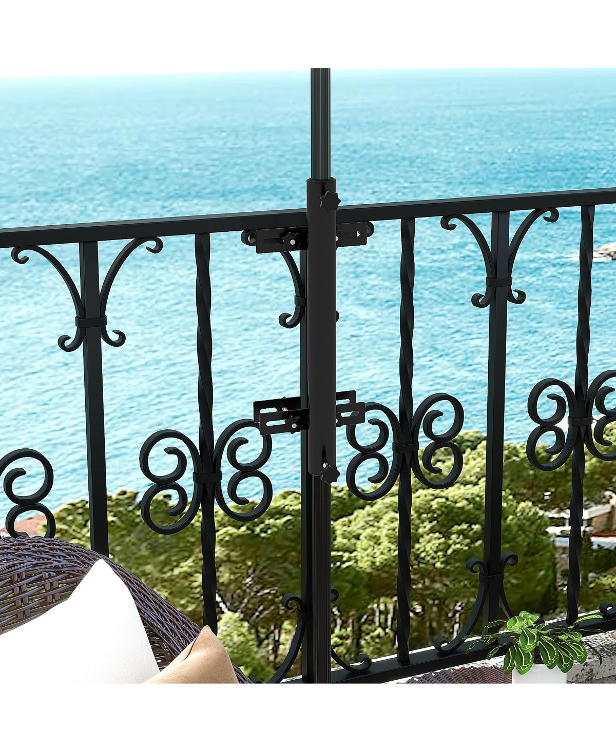Patio Umbrella Holder, Adjustable Deck Mount Bracket for Railing - Black