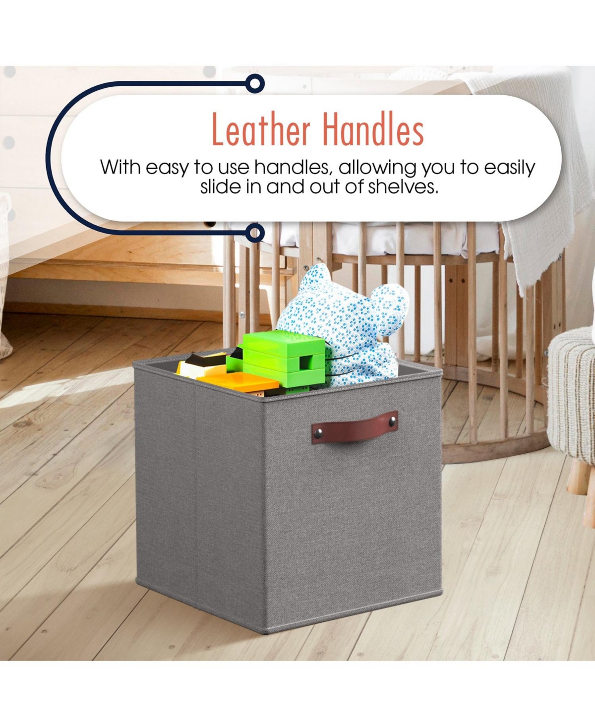 Ornavo Home 6 Pack Collapsible Linen Storage Cube Bin with Leather Handles - Inch