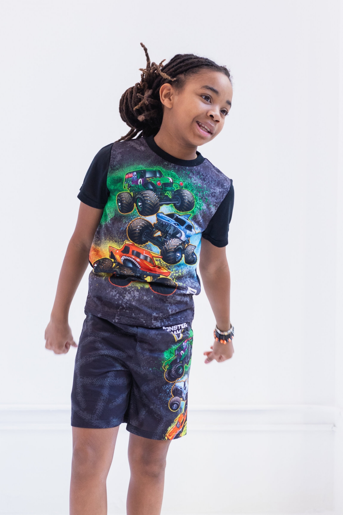 Monster Jam Boys Pullover Pajama Shirt and Shorts Sleep Set to Grave Digger El Toro Loco Megalodon