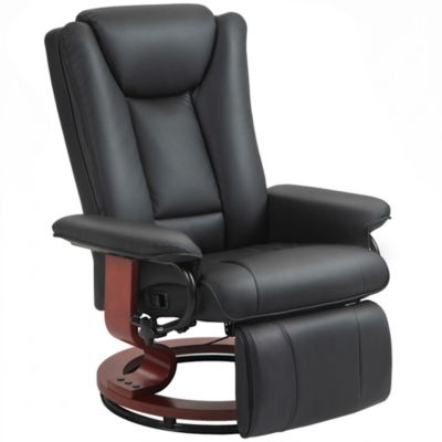 Swivel Recliner Chair w/ Footrest, PU Leather Reclining Chair,