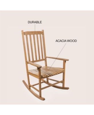 Seagrove Farmhouse Classic Slat-Back 350-LBS Support Acacia Wood Outdoor Rocking Chair, Teak Brown
