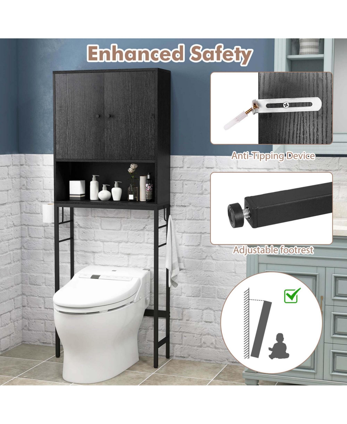 Costway Over The Toilet Storage Cabinet Free Standing Rack with Adjustable Shelf