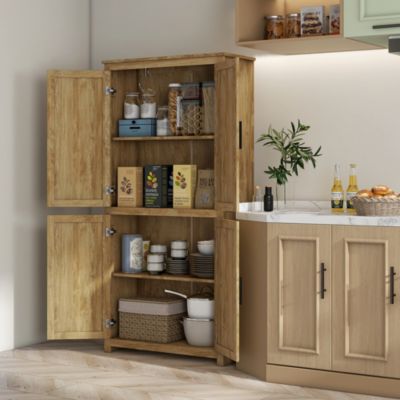 64" Rat Kitchen Storage Cabinet with Adjustable Shelf, Natural