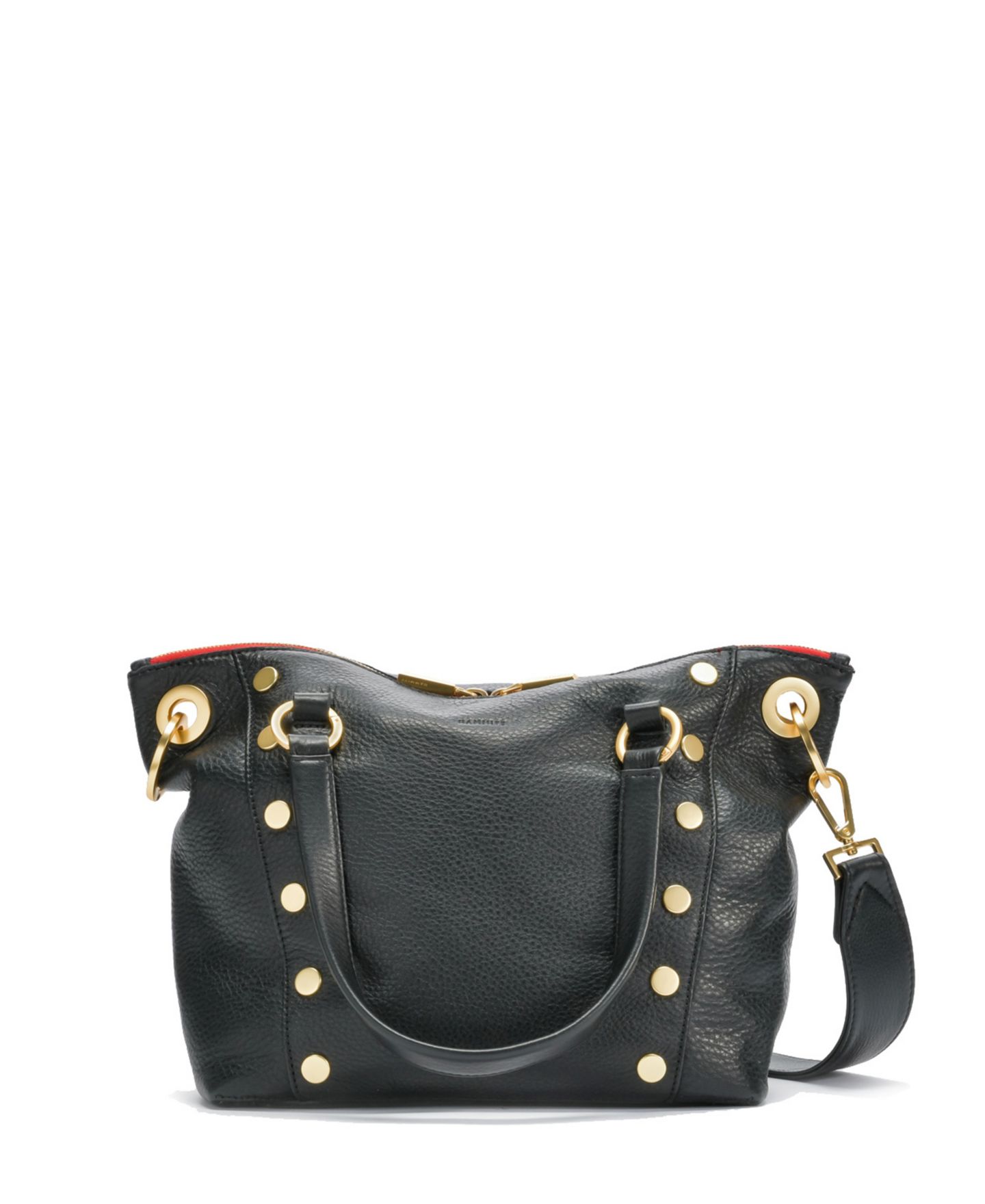 Женская сумка Hammitt Daniel Medium Leather Crossbody Satchel, цвет: Чёрный / Золотой красный — фото 1