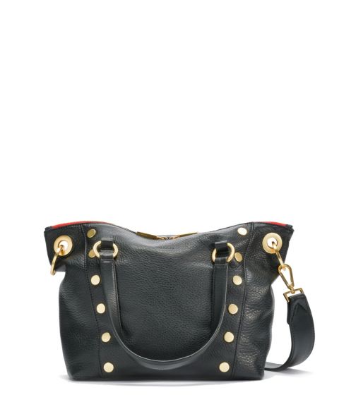Женская сумка Hammitt Daniel Medium Leather Crossbody Satchel, цвет: Чёрный / Золотой красный