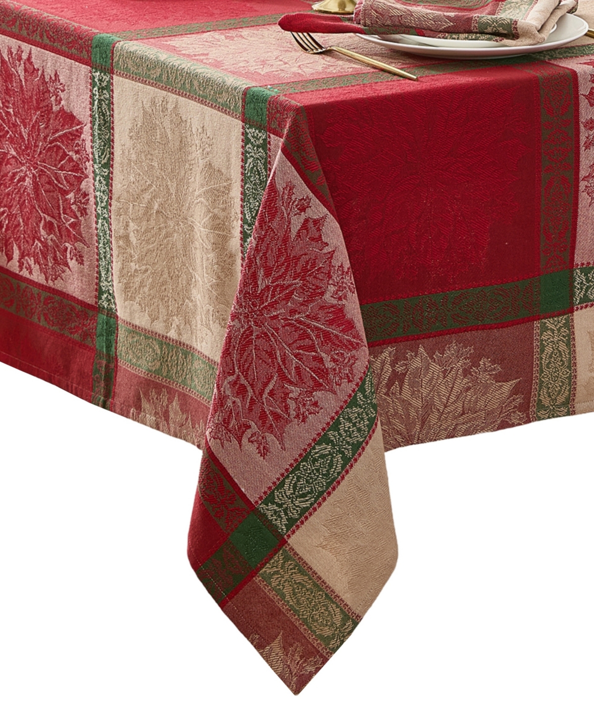 Elrene Prestige Poinsettia Jacquard Rectangle Tablecloth, 84"x 60" In Multi