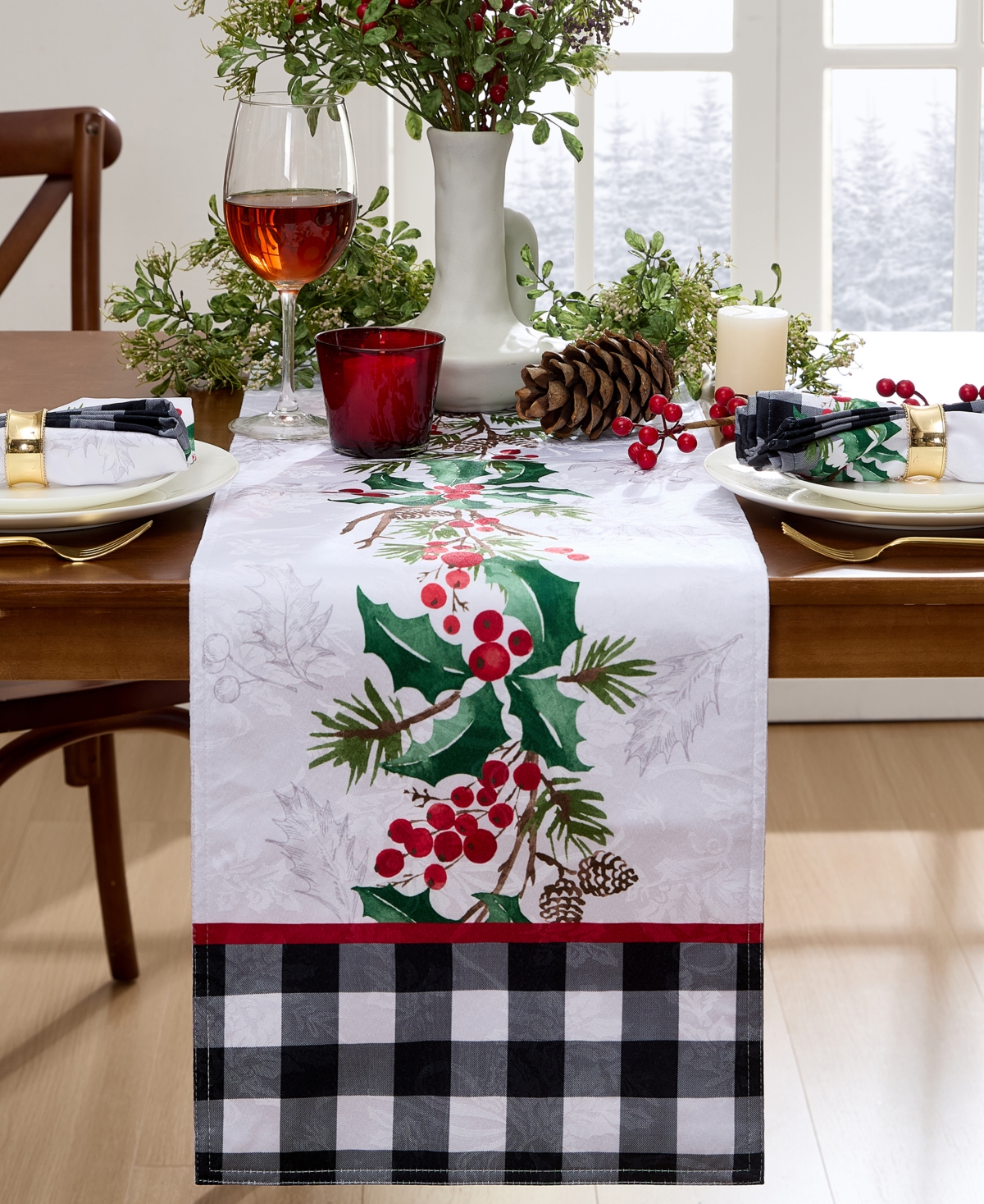 Elrene Holly Charm Holiday Fabric Table Runner, 70"x 14" In Multi
