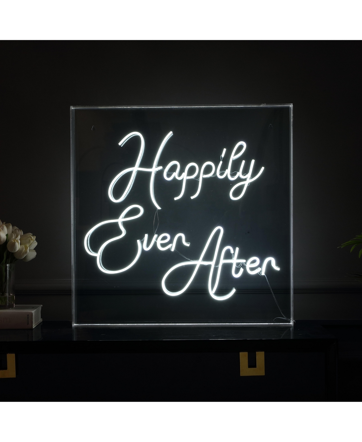 Jonathan Y Happily Ever After Square Contemporary Glam Acrylic Box Usb Operated Led Neon Light