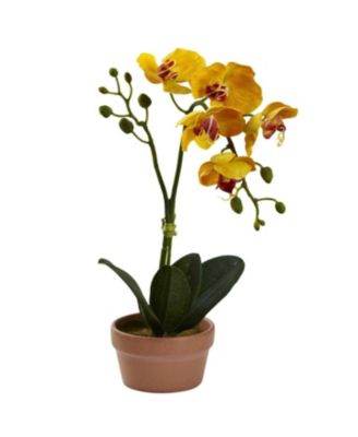 Phalaenopsis with Clay Vase - Set of 4 Elegant Artificial Orchids for Home Decor
