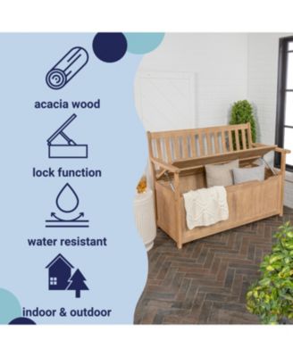 Sophie 48&amp;quot; Traditional Farmhouse Lift-Top Acacia Wood Storage &amp; Entry Bench, Light Teak Matte Finish