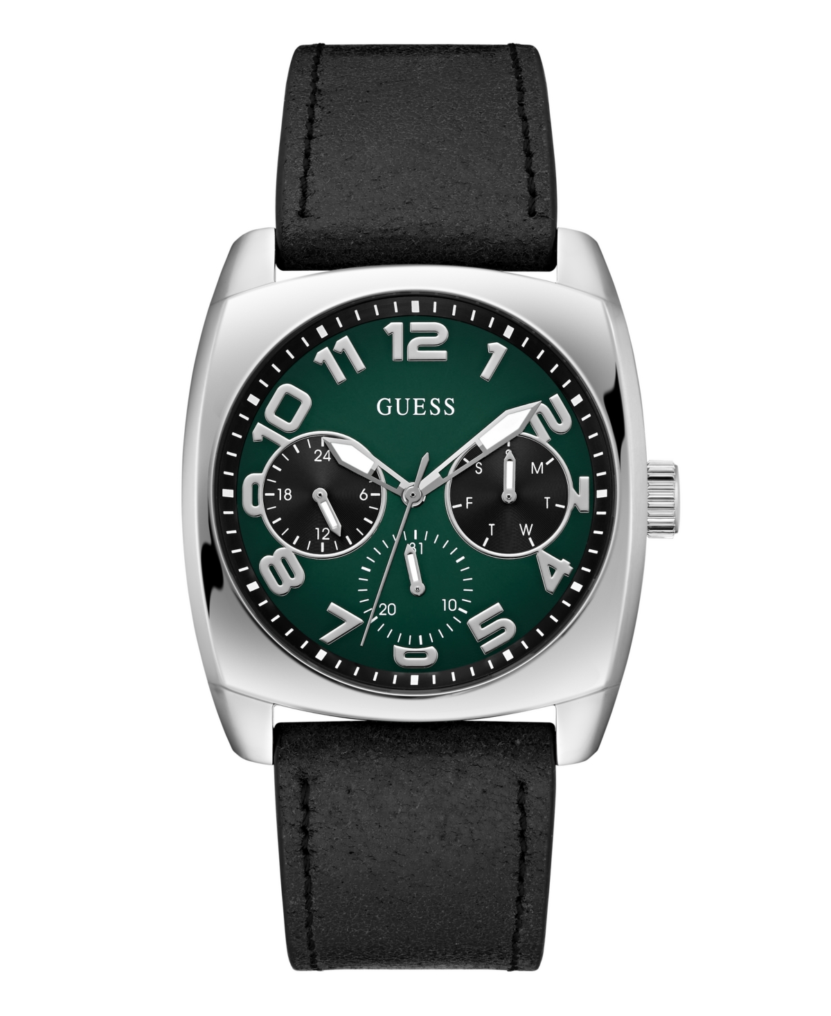 Guess Men's Multi-function Black Genuine Leather Watch 41mm In Black