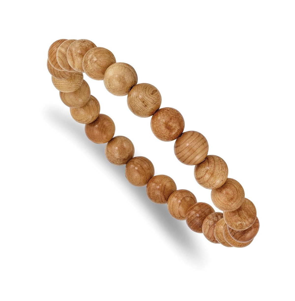 8mm Taxus Chinesis Wood Beaded Stretch Bracelet - Brown