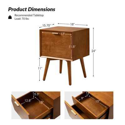 Mid-century ModernIsabel 2-Drawer End Table with Built-in Outlets