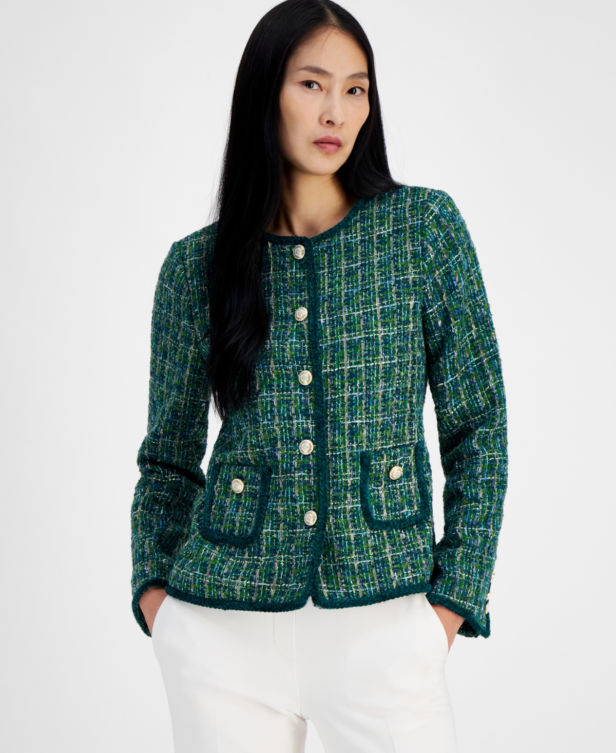 Tahari Asl Women's Boucle Round-Neck Jacket