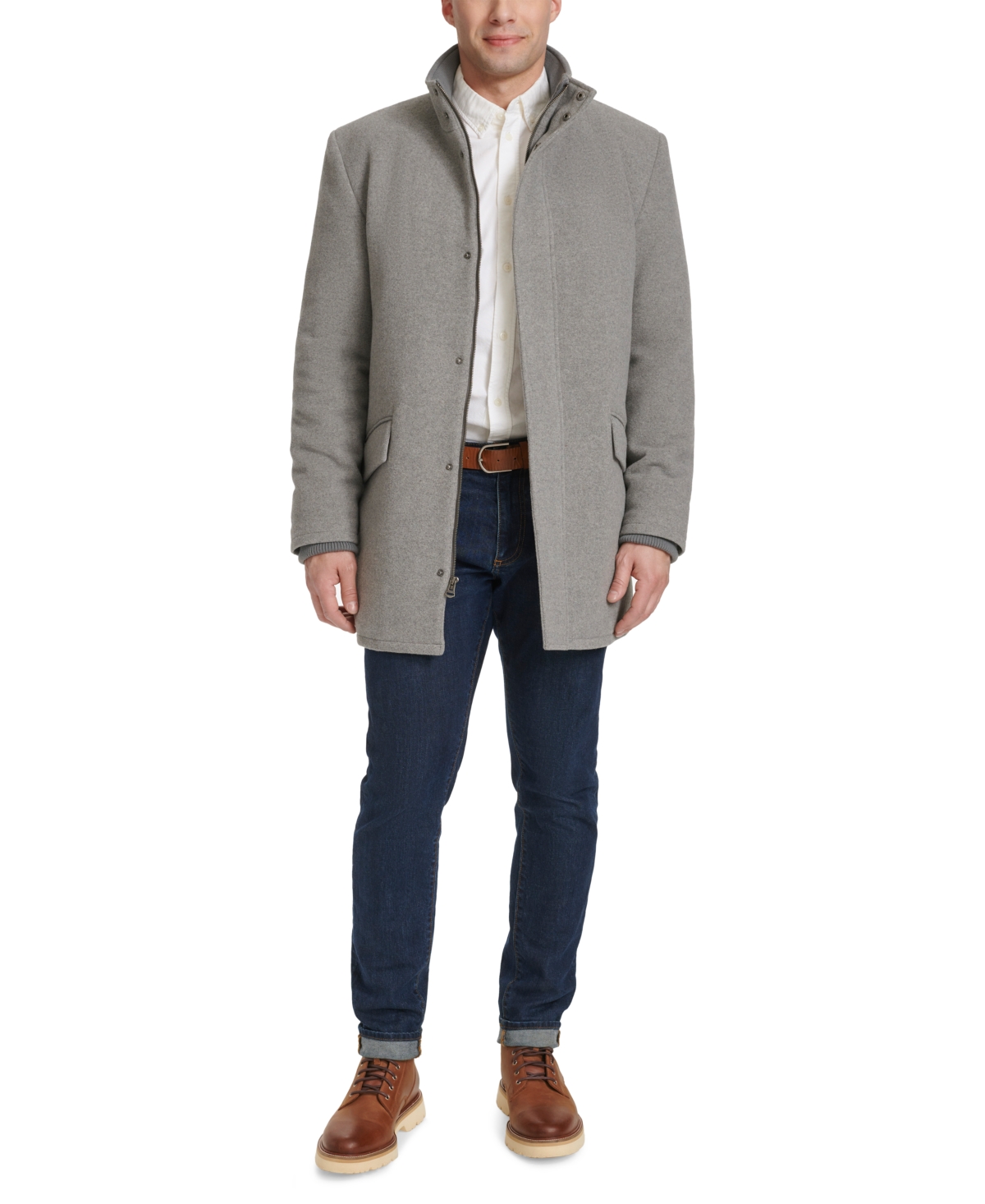 Cole Haan Men's Full-zip Stand-collar Car Coat In Light Grey